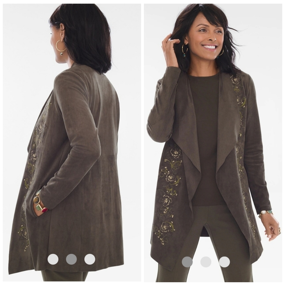 NWT Embroidered Faux-Suede Drape Jacket 00P